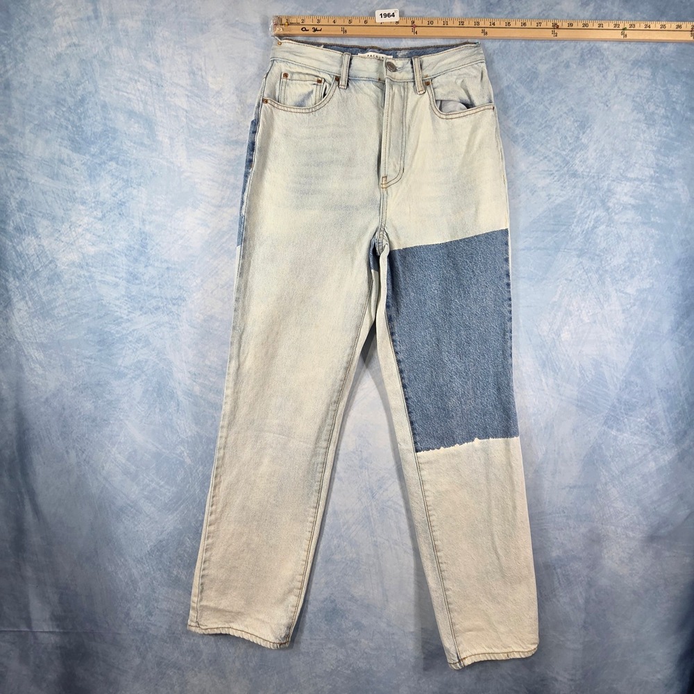 PacSun Dad Jeans Light Wash Two Tone Patchwork High Waisted Denim Size 26‎